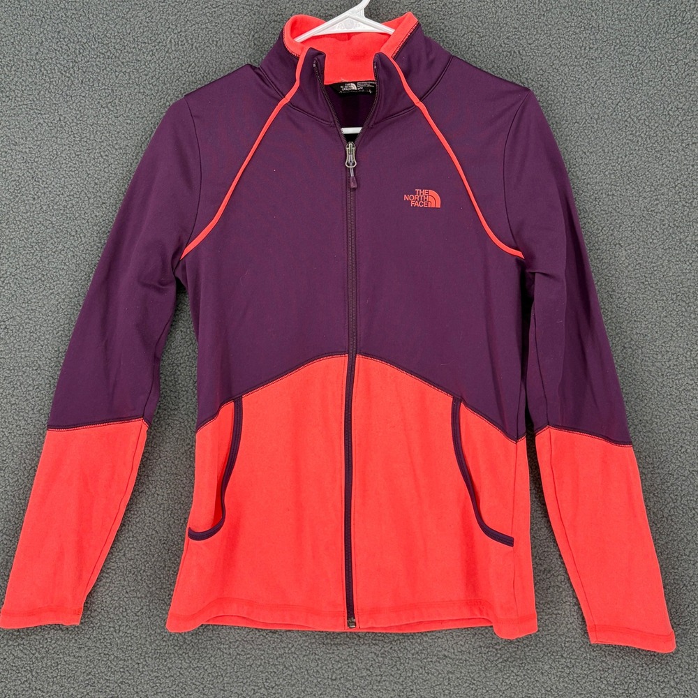 The North Face Womens Full Zip Fleece Jacket Purple Coral Medium Mock Neck